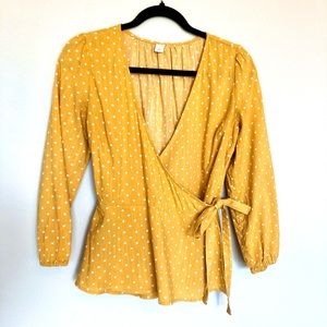 Mustard Polka Dot Wrap Top